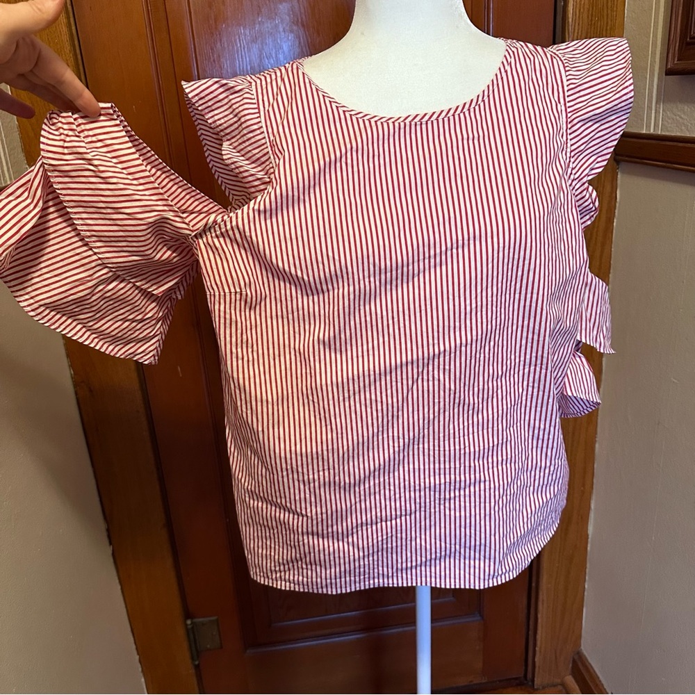 Last chance Red/White Stripe Cold Shoulder Tee
